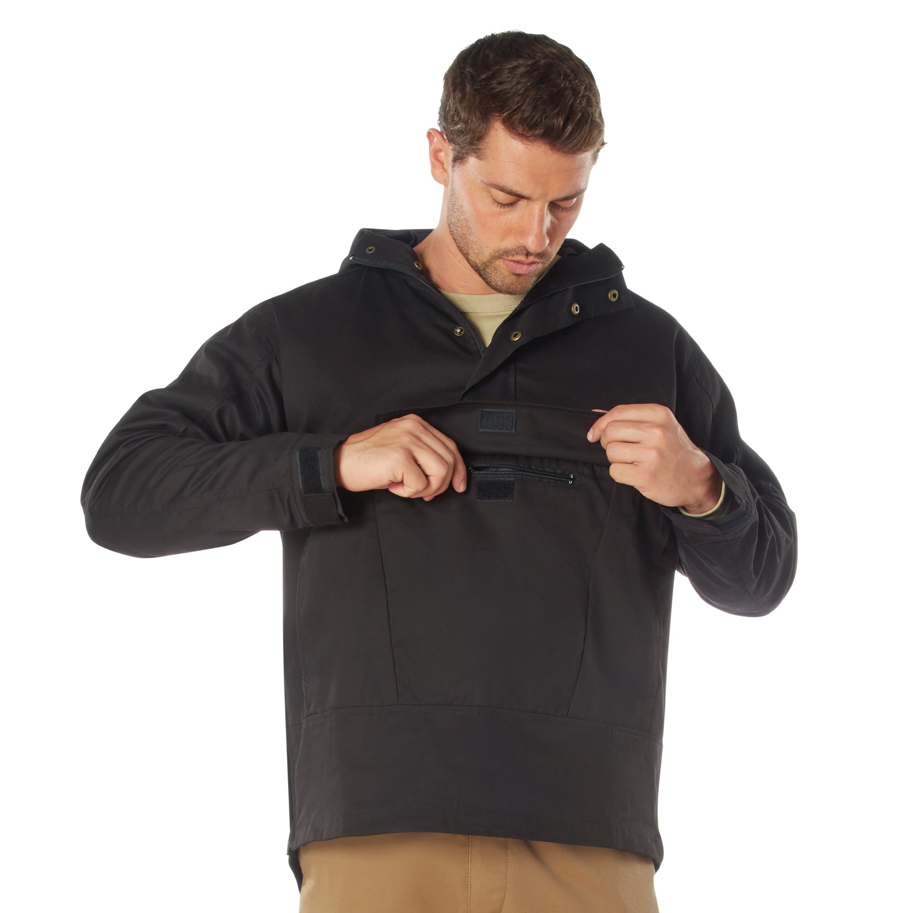 Durable Cotton-Poly Blend Military-Inspired Pull Over Hooded Anorak Parka for Outdoor and Daily Wear