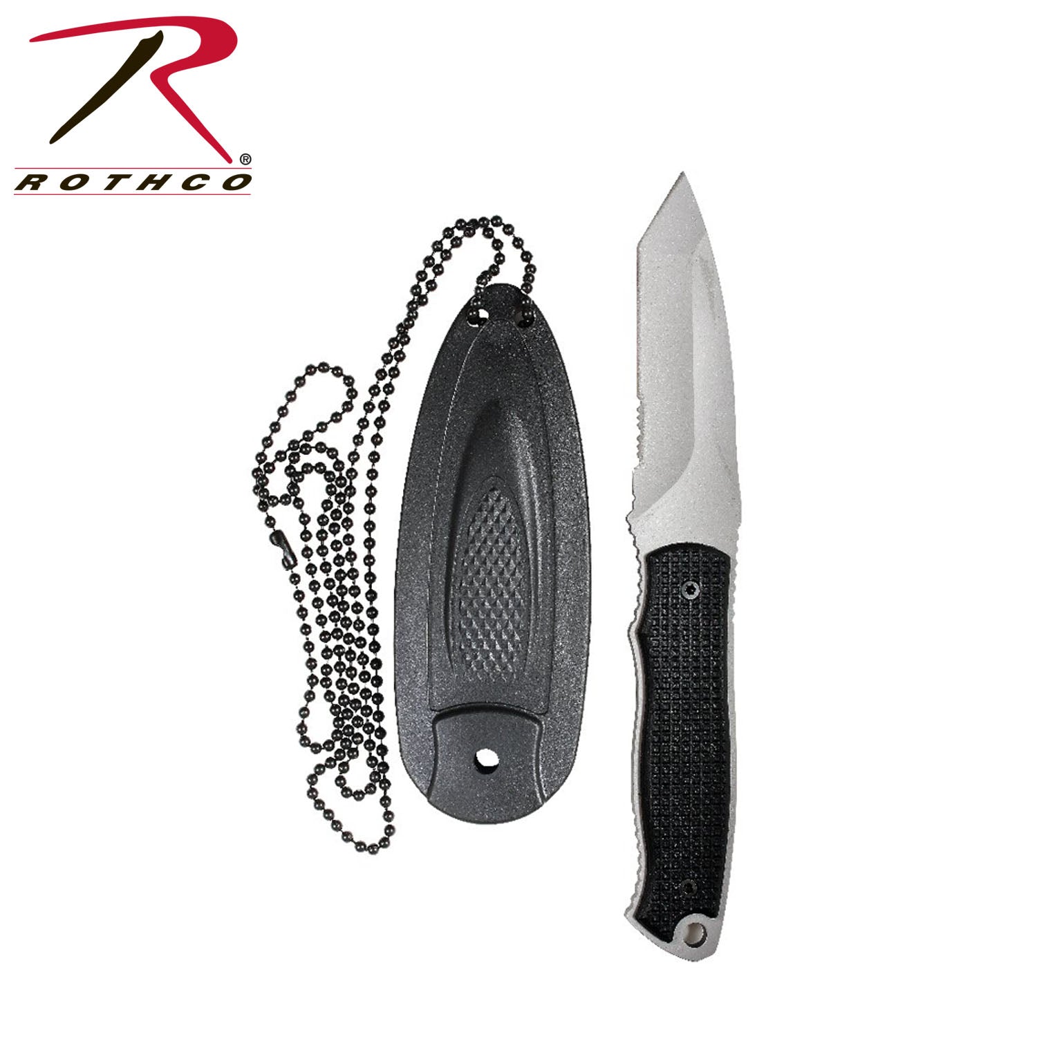 Bead Blast Finish Neck Knife with ABS Plastic Sheath and Chain