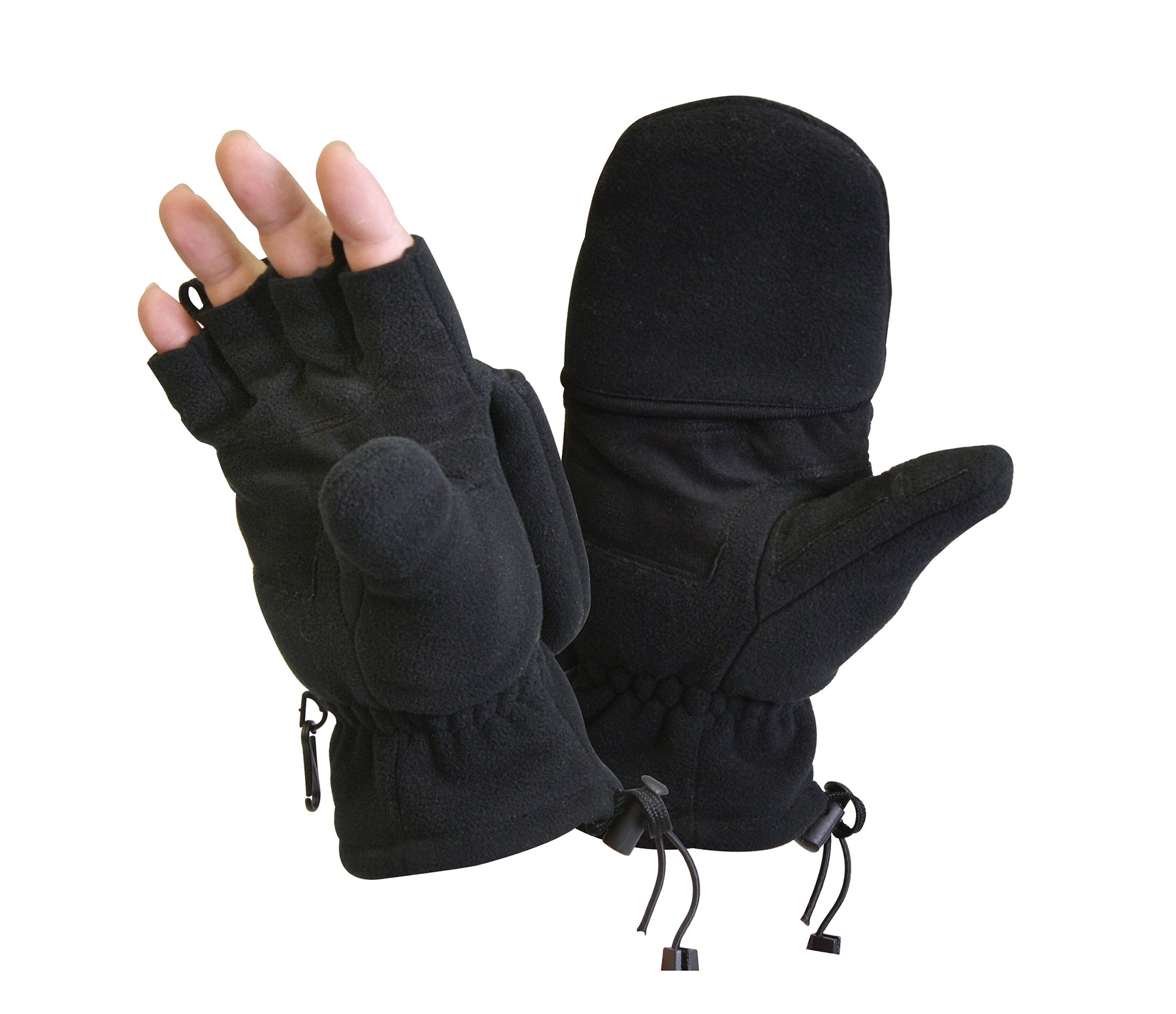 Windproof Breathable Polyester Fleece Fingerless Gloves with Retractable Mitten Tops
